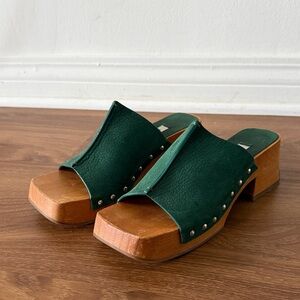 Miista Green Leather Sandal Clogs